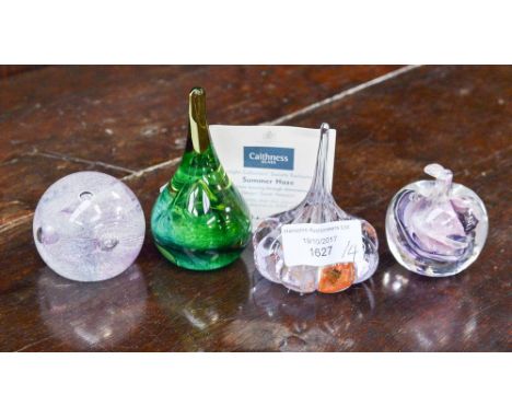 Three Caithness paperweights, two modelled as ring stands and another (4)