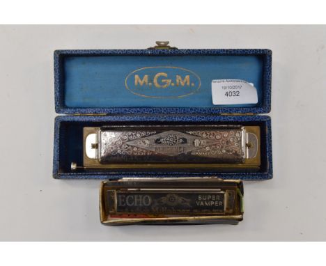 Hohner Super Chromonica in MGM box and a Hohner Echo Super Vamper harmonica in box 