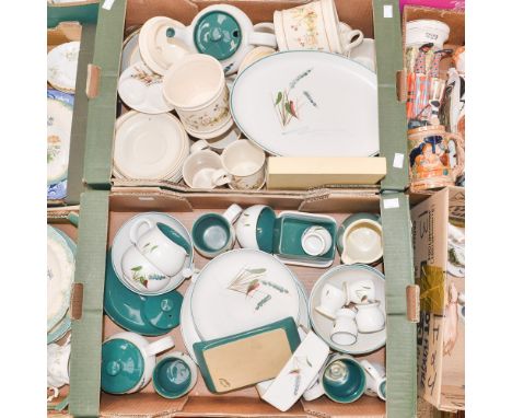 A Denby Greenwheat patterned part dinner set, including teapot, mugs, bowls, dishes, egg cups, dinner plates, etc; together w