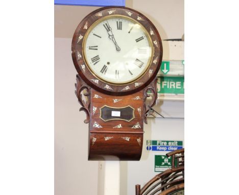 A late 19th Century rosewood drop dial wall clock with mother of pearl inlay 