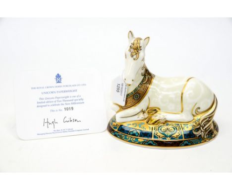 Royal Crown Derby first quality Unicorn, limited edition 1069/2000, boxed, certificate 