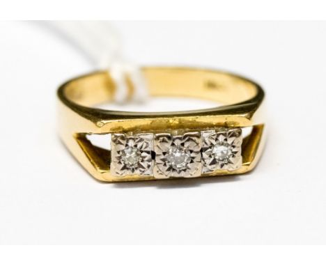 An 18ct gold ring set with three diamond chips weighing approx 5.9 grams 