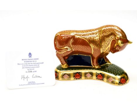 A Royal Crown Derby first quality Harrods Bull, limited edition 336/400, certificate, boxed 