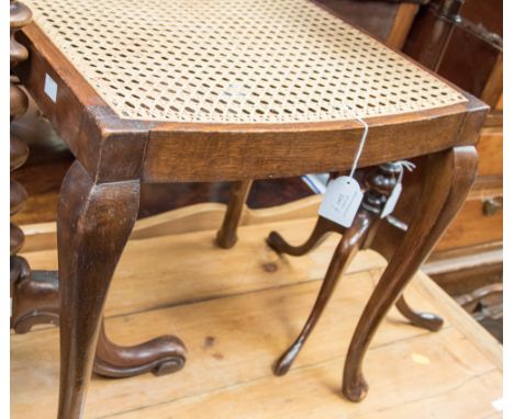 Two Victorian cane seated bedroom chairs, plus stool and a small mahogany tripod wine table