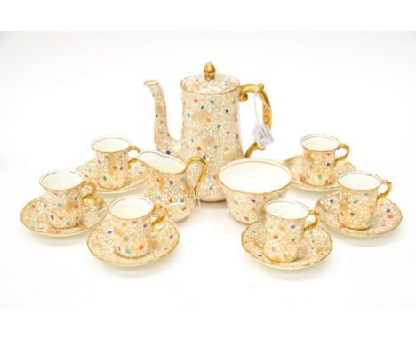 A 1950s Hammersley gilt and harlequin spot coffee service retailed by Jenners Princess Str, Edinburgh (15 pieces) 