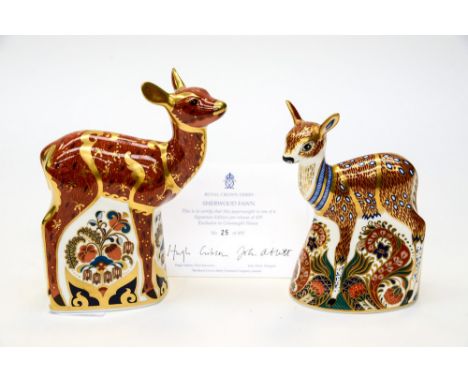 Royal Crown Derby first quality Sherwood Fawn, limited edition 25/495, with Fawn (two items, one with certificate) 