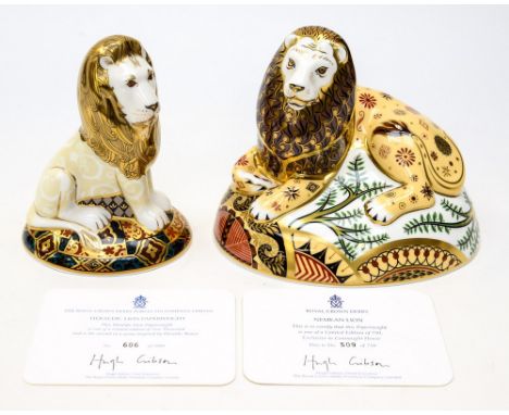 Royal Crown Derby first quality Heraldic Lion, limited edition 606/2000, with Nemean Lion, limited edition 509/750, both with