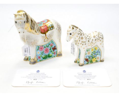 Royal Crown Derby first quality Shetland Pony limited edition 422/450, with Shetland Pony Foal limited edition 422/450, both 
