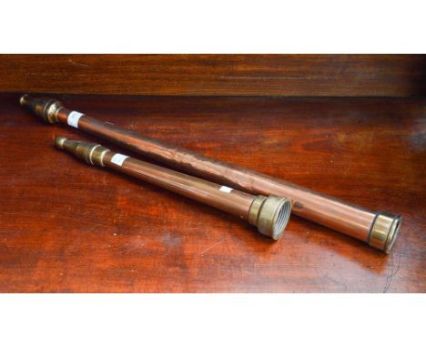 Two early 20th Century copper and brass fire engine hose pipes (2) 