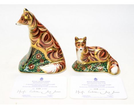 Royal Crown Derby first quality Devonian Vixen, with Devonian Fox Cub, both limited edition 116/1500, both with certificates 