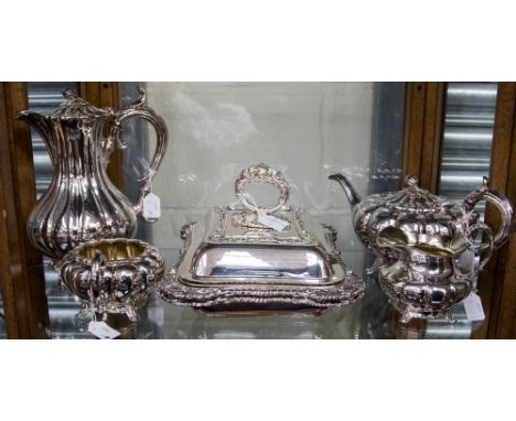 EPBM four piece tea service by Jones Dixon 7 Sons, Sheffield together with two silver on nickel meat tureens (6)