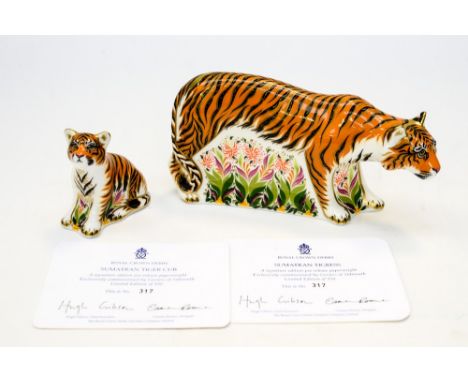 Royal Crown Derby first quality Sumatran Tigress, limited edition 317/950, with Sumatran Tiger Cub limited edition 317/950, b