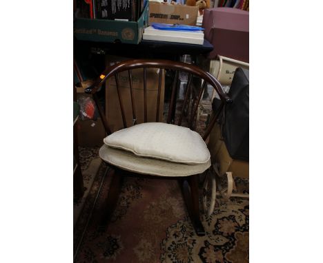 Ercol dark elm and beech cow horn rocking chair