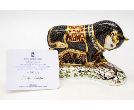Royal Crown Derby first quality Grecian Bull, limited edition number 509/750, certificate, boxed 