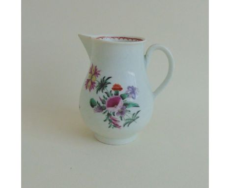 A Worcester Polychrome Sparrow beak milk jug with floral decoration, circa 1780, 8 cm high approx Provenance - The Late Noel 
