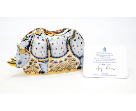 Royal Crown Derby first quality White Rhino limited edition 428/1000, with certificate, boxed 