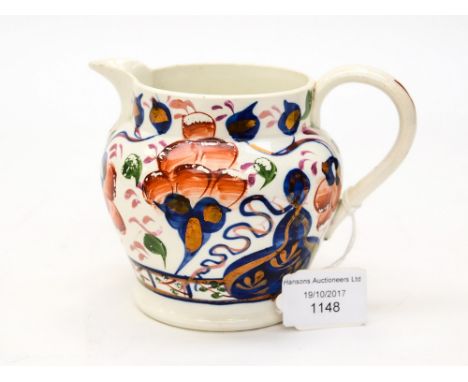 A 19th Century Gaudy Welsh type pearl ware jug, circa 1850, Imari palette 