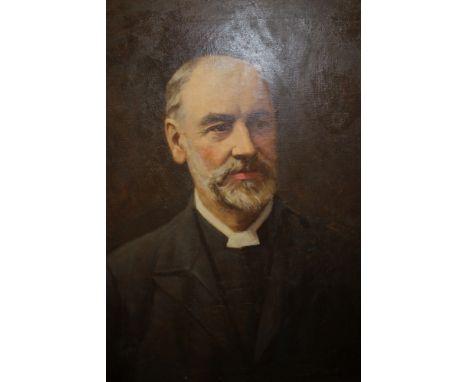 A 20th century portrait of a vicar, oil on canvas, unsigned. Approx. 77cm x 64cm.