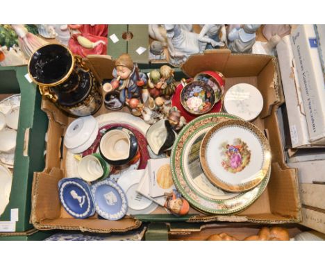 A collection of ceramics to include Hummel Goebel figures, Limoges plates, Royal Doulton character jugs, Aynsley, Minton, Wed
