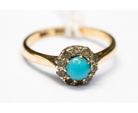 A Victorian turquoise and white stone cluster 9ct gold ring,  ring size L 1/2-M