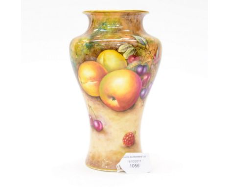A Royal Worcester fruit painted vase, inverse baluster form, painted by F Higgins, plums cherries and apples etc., 2195, 20cm