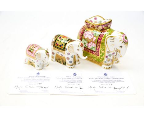 Royal Crown Derby first quality Rani Mother Elephant, limited edition 157/1250 with Ravi Infant Boy Elephant, limited edition