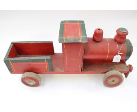 A wartime wooden toy 1939-1945 railway engine, when tin plate wasd forbidden to be used                                      