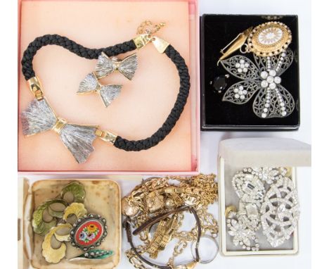 A Pierre Cardin 1970s gilt and white metal 'bow' necklace and pair of earrings ensuite (in box) together with a pair of Norwe