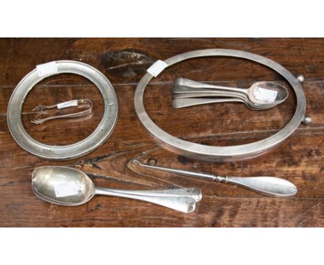 A George I silver Hanoverian pattern with rat tail dessert spoon, engraved with initials, London, 1719, Britannia Standard, m