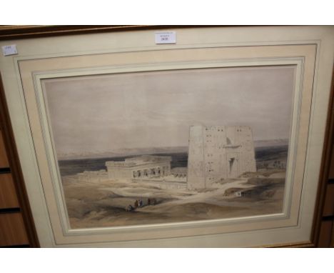 David Roberts RA (1796-1864) Temple of Edfou lithograph with original hand colouring for 'Views in Egypt and Nubia' approx 33