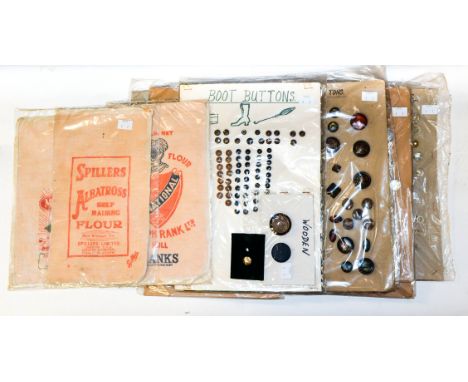 Numerous cards of buttons to include mother of pearl - linen - aberlone - glass - celerloid, men's studs, boot buttons and ot