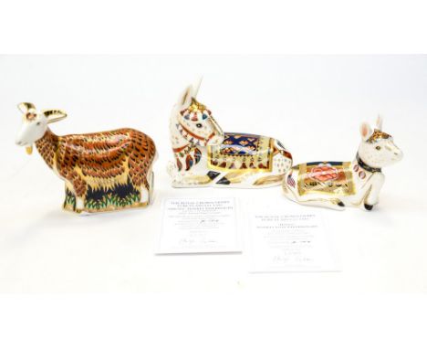 Royal Crown Derby first quality Thistle Donkey limited edition 1290/1500, with Holly Donkey Foal, limited edition 1290/1500, 
