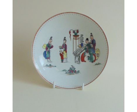 A Worcester Polychrome shallow dish, Chinoiserie figures, circa 1780, 17.5 cm diameter approx Provenance - The Late Noel Howa