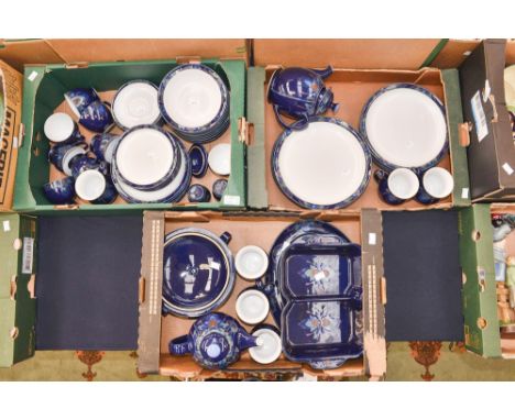 An extensive Denby pottery "Baroque" pattern dinner service including 8 dinner plates, 6 lunch plates, saucers, bowls, coffee