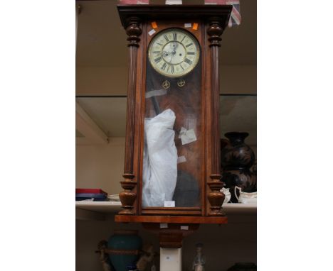 19th century and Vienna wall clock, eight day movement, walnut cased, enamel dial with black Roman numerals