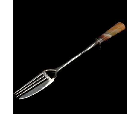 A Large Victorian Silver Amputee's Fork, with agate handle, hallmarked 1840, maker WK, length 27.1cm10/09/2017 Condition Repo