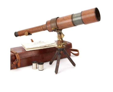 A Davon Micro-Telescope Outfit, lacquered black oxidized brass with stitched pig skin, with folding tripod and lenses to be s