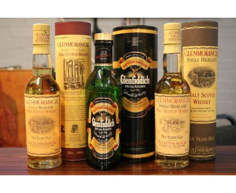 3 Boxed Bottles of Single Malt Scotch Whisky to include Glenmorangie 10 year and Glenfiddich 35cl 