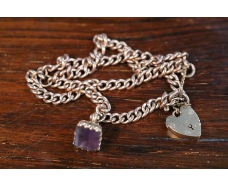 Edwardian Rose Gold Watch Chain Bracelet with applied Amethyst Seal 30g total weight 