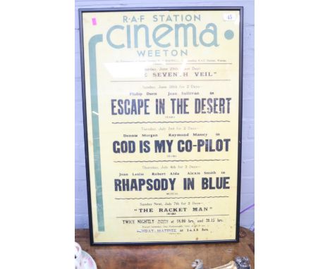 Framed RAF Station Cinema Weeton Poster - Group Captain R J Rodwell produced by Gazette &amp; Herald 50 x 77cm 