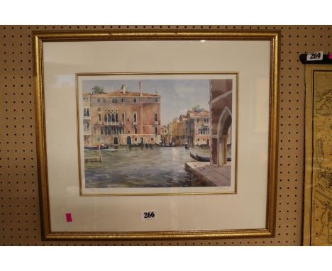 Framed Watercolour depicting a Venetian Scene signed in Pencil with blind stamp 