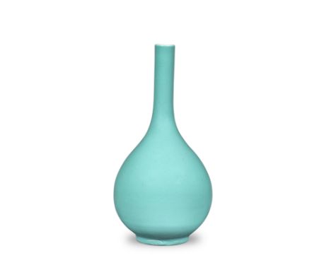 A RARE ROBIN'S-EGG-GLAZED BOTTLE VASEYongzheng The tall slender neck and oviform body entirely covered in an even rich lustro