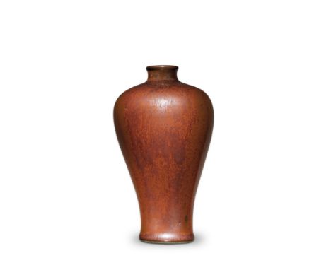 A RARE IRON-RUST-GLAZED SMALL BALUSTER VASE, MEIPING18th centuryWell potted, the exterior all under a rust-coloured rich dark