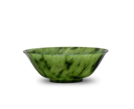 A SPINACH-GREEN JADE BOWLJiaqing incised four-character mark, 19th centuryThe very translucent rich dark material with extens