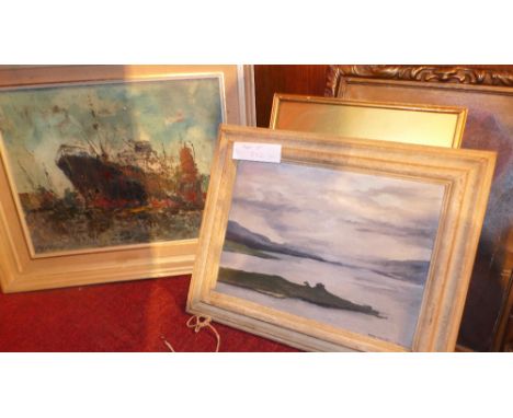 Diana Milles, an oil on canvas laid on board of a stormy seascape, 1943, signed and dated lower right, framed together with a