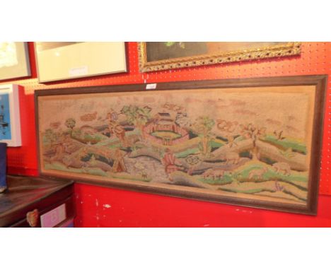 An oak framed antique tapestry panel 