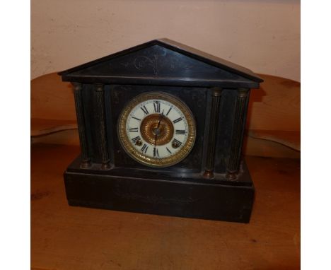 A Victorian slate marble architectural form mantel clock