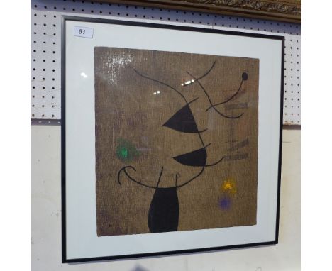 Joan Miro, an untitled off-set lithograph from the Femmes Suite, 1965, printed by Maeght, details to verso, 40cm x 40cm, glaz