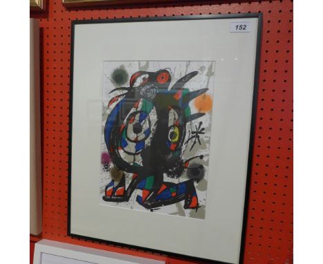 Joan Miro, a lithograph printed by Mourlot of Paris, 1972, depicting an abstract study, 33cm x 25cm, framed and glazed
