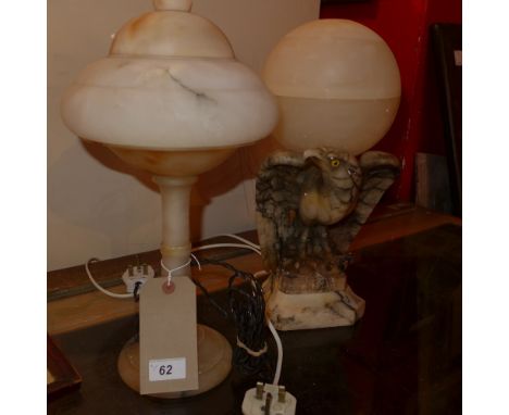 An alabaster table lamp in the form of an eagle together with a similar alabaster table lamp (2)